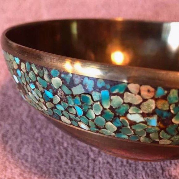 Brass and Malachite bowl and under plate - as is - Picture 3 of 5